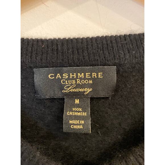 Club Room Luxury Men's Sweater Size Medium V-Neck Black 100% Cashmere - Picture 3 of 10